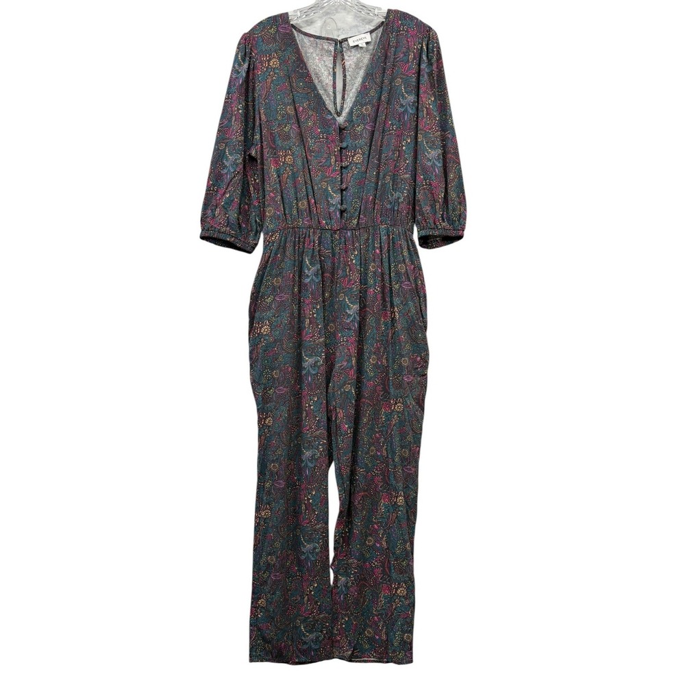 Evereve Ember‎ Floral Paisley Boho Jumpsuit Wide Leg V Neck Festival Romper XL